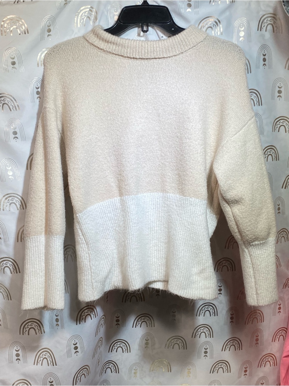 Women's Cream Two-Tone Crewneck Sweater